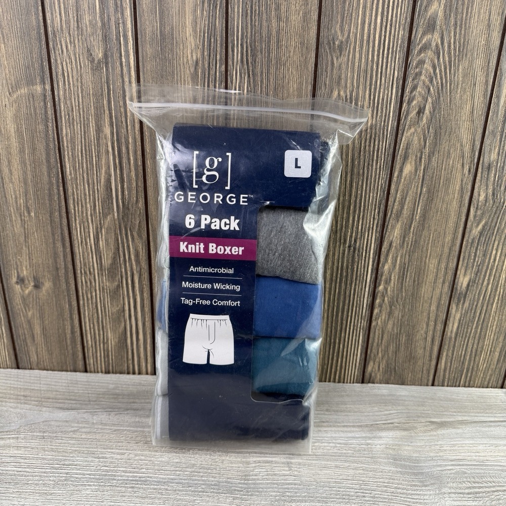 George 6 Pack Knit Boxer Cotton Blend  Grey,Blue SIZE Large